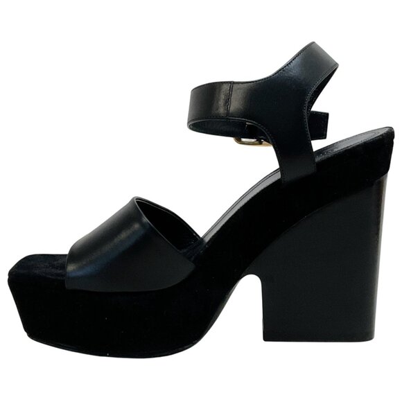 Celine Black Leather / Suede Platform Sandals - Picture 3 of 6